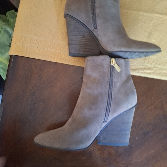 Isola Fringed Suede Leather Ankle Heeled Boots - Taupe Brown 6 - Picture 16 of 16